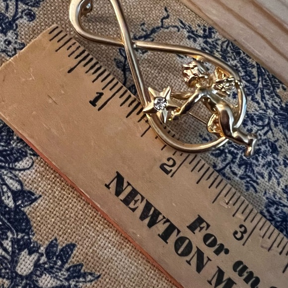 Music Clef Note with Cherub Star Gold Vintage Pin Brooch - Picture 8 of 8